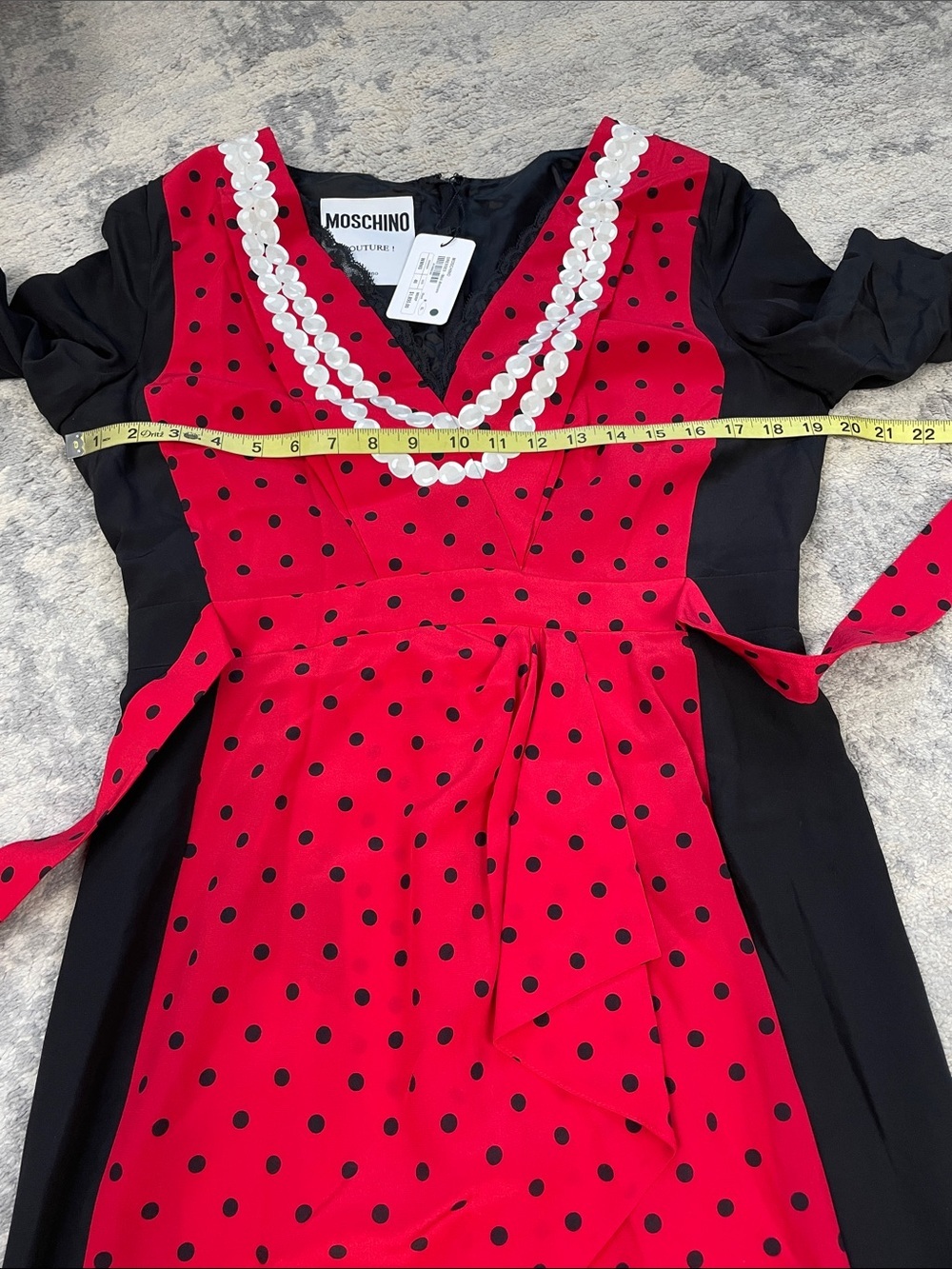NWT Moschino Couture Polka Dot Retro Pinup Dress Red Black Silk Sz 12 - Picture 11 of 15